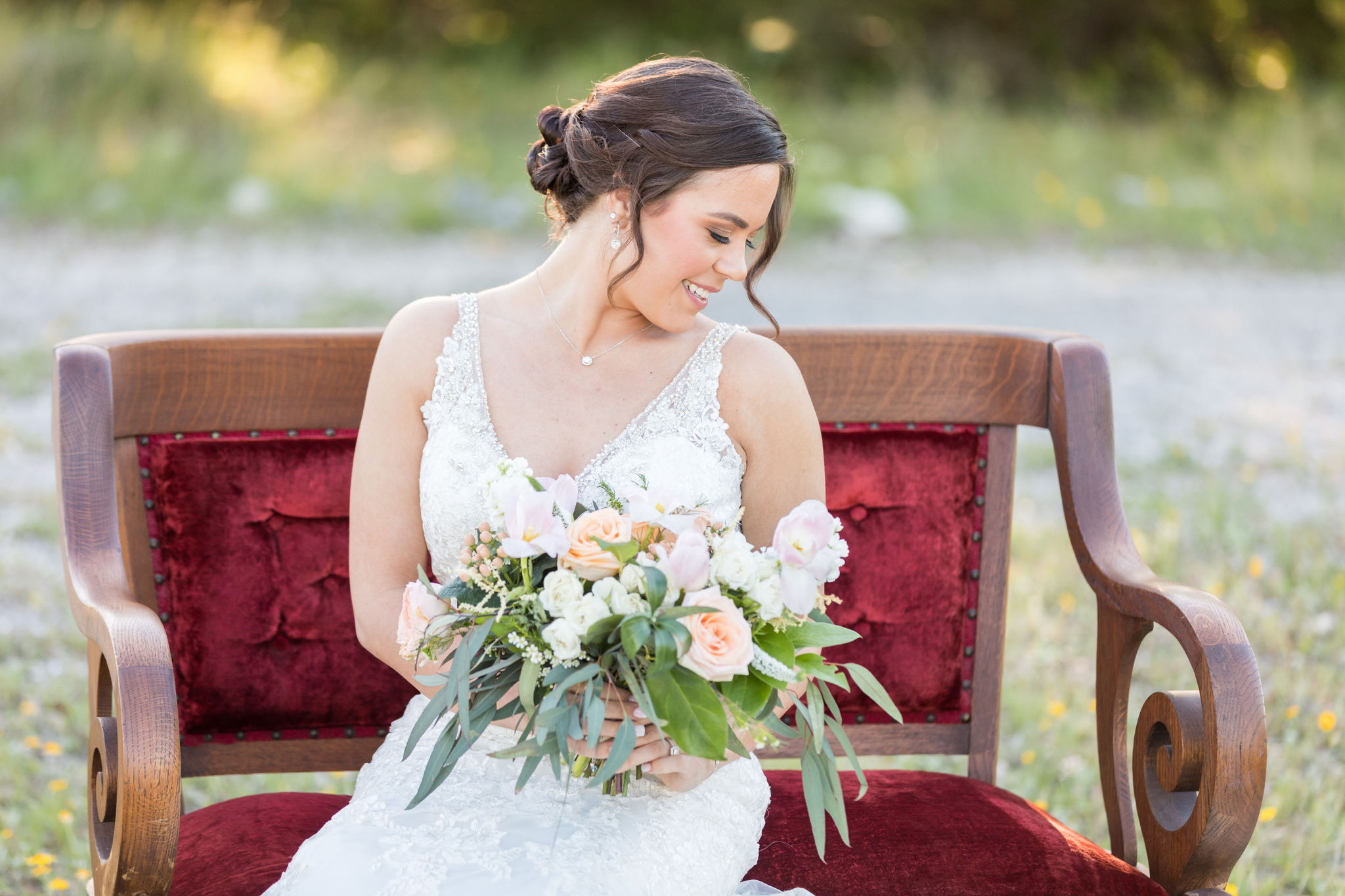 Summer bridal portraits at the Chandelier of Gruene with designed and coordinated by Touch of Whimsy. 