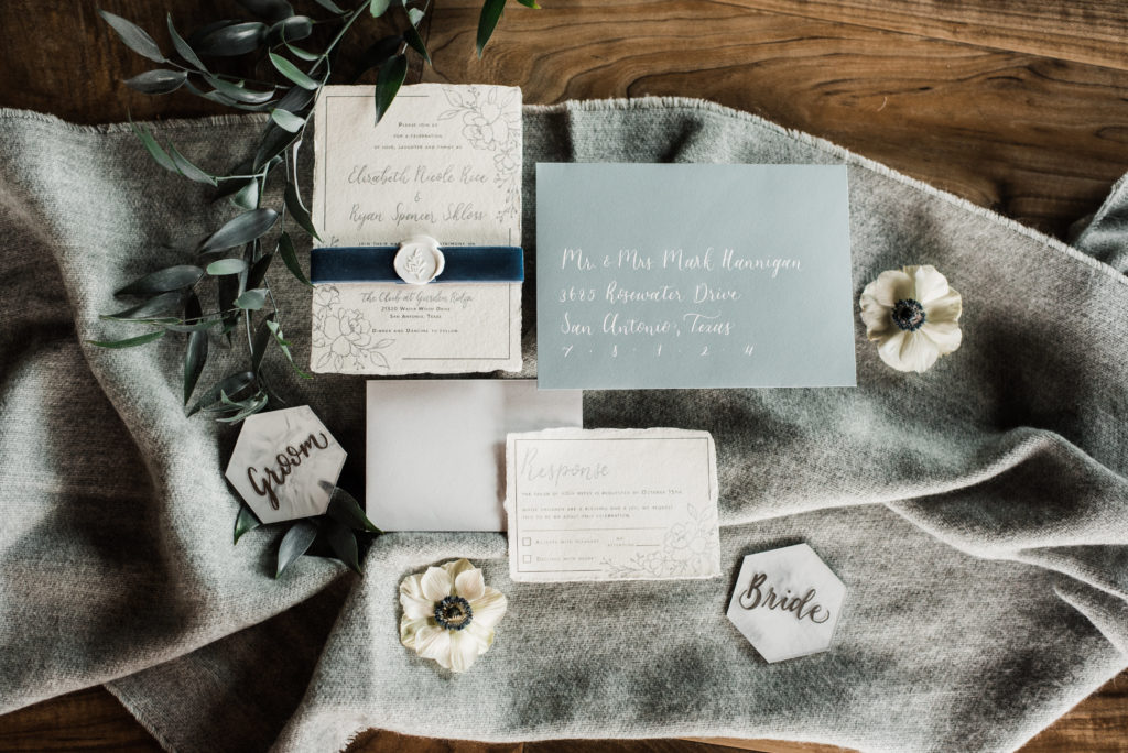 San Antonio Wedding Invitations, Touch of Whimsy Design and Coordintation, CalliRosa, Ema Reide Photography